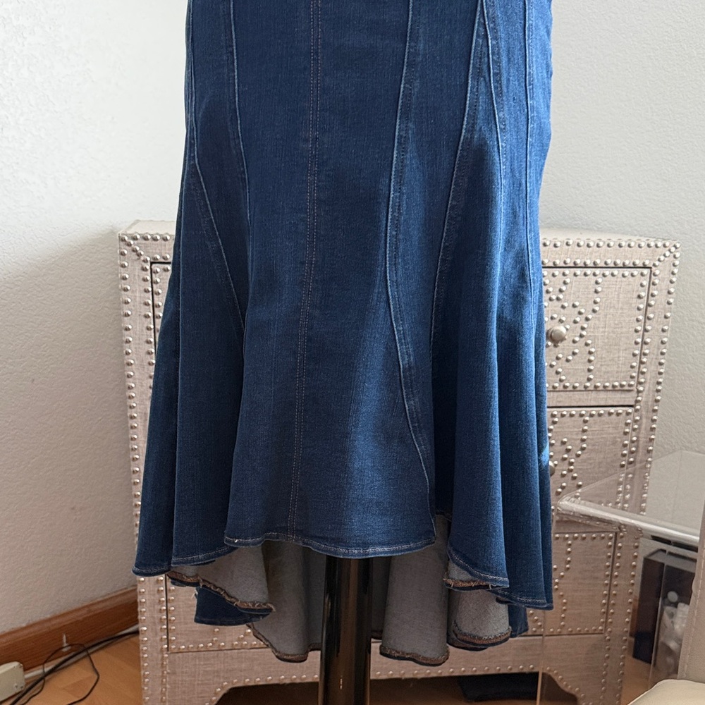 Express Elegant mermaid fit Blue Denim Dress 4 - Picture 6 of 6